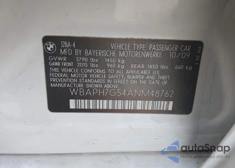 2010 BMW 328I из США, поврежденный, VIN WBAPH7G54ANM48762